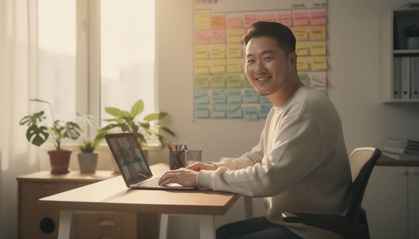 원격 근무 팀의 업무 조율 장면
